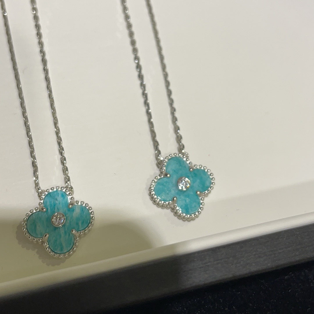 [BLUE TEARS]CLOVER 15MM DIAMOND SVRES PORCELAIN  NECKLACE SILVER