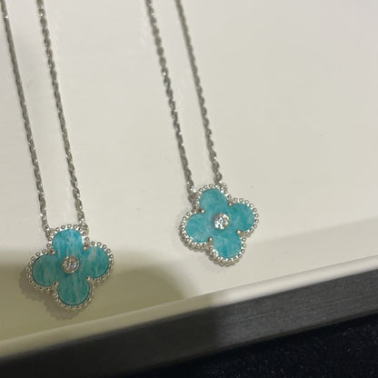 [BLUE TEARS]CLOVER 15MM DIAMOND SVRES PORCELAIN  NECKLACE SILVER