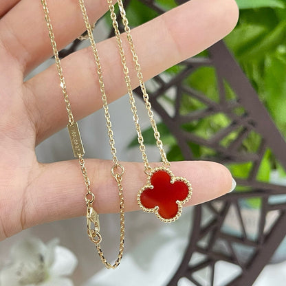 [BLUE TEARS]CLOVER 15MM CARNELIAN SINGLE FLOWER NECKLACE