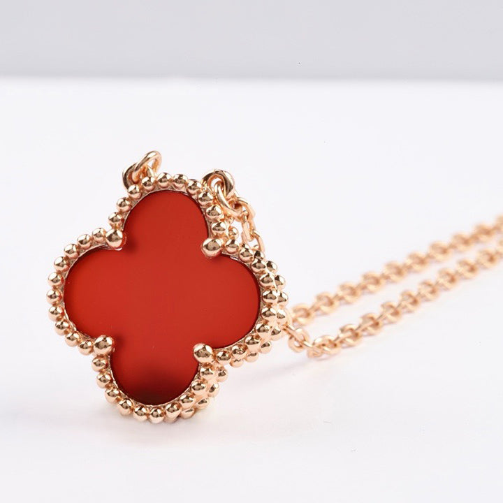 [BLUE TEARS]CLOVER 15MM CARNELIAN SINGLE FLOWER NECKLACE