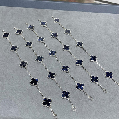 [BLUE TEARS]CLOVER 5 MOTIF PIETERSITE SILVER BRACELET