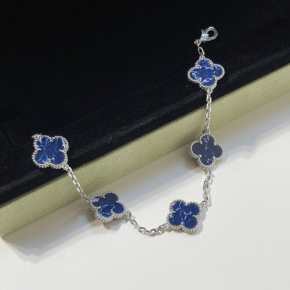 [BLUE TEARS]CLOVER 5 MOTIF PIETERSITE SILVER BRACELET