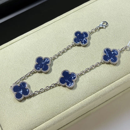 [BLUE TEARS]CLOVER 5 MOTIF PIETERSITE SILVER BRACELET
