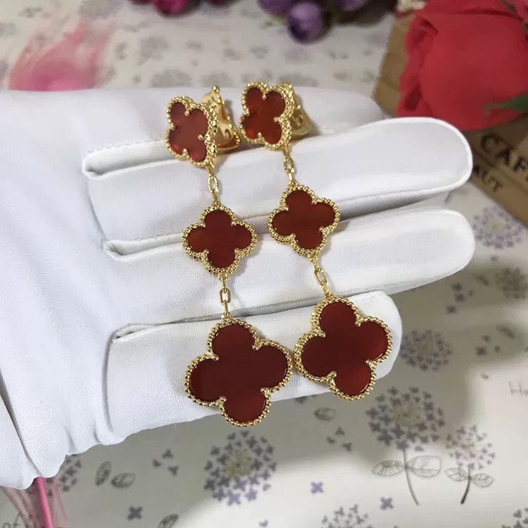[BLUE TEARS]CLOVER 3 MOTIF CARNELIAN DROP EARRINGS