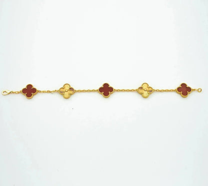 [BLUE TEARS]CLOVER  5 MOTIFS CARNELIAN GOLD BRACELET