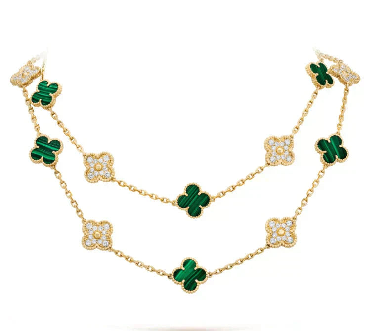 [BLUE TEARS]CLOVER 20 MOTIFS MALACHITE DIAMOND NECKLACE