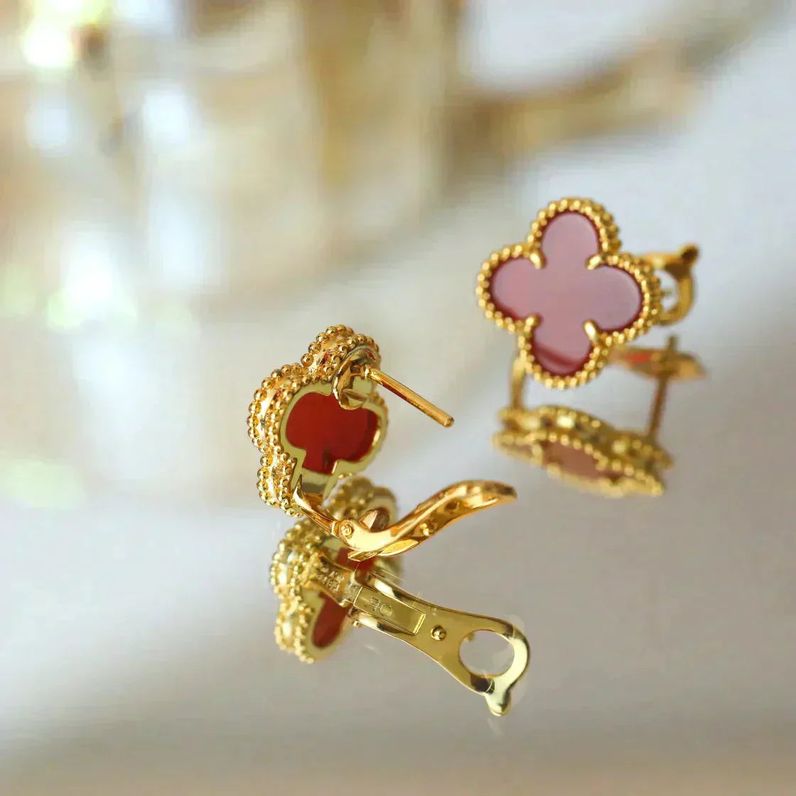 [BLUE TEARS]CLOVER MEDIUM 1 MOTIFS CARNELIAN  EARRINGS