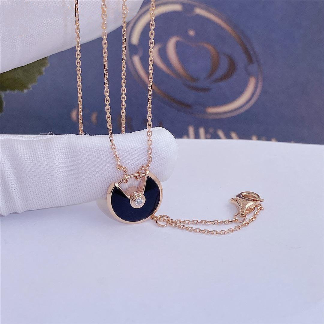 [BLUE TEARS]AMULETTE ROSE GOLD ONYX NECKLACE