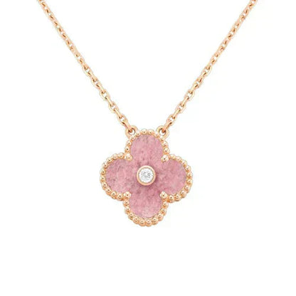 [BLUE TEARS]CLOVER 15MM DIAMOND RHODONITE NECKLACE