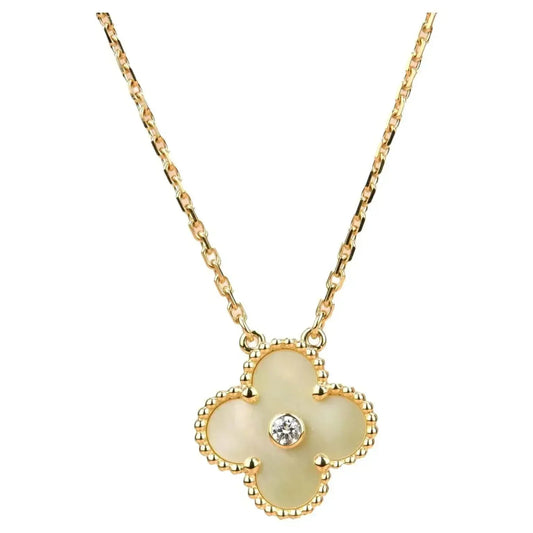 [BLUE TEARS]CLOVER 15MM DIAMOND GOLD MOTHER OF PEARL NECKLACE