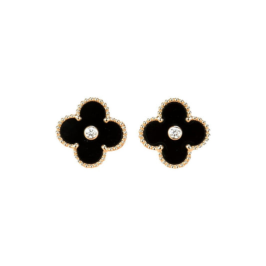 [BLUE TEARS]CLOVER MEDIUM 1 MOTIFS ONYX DIAMOND EARRINGS