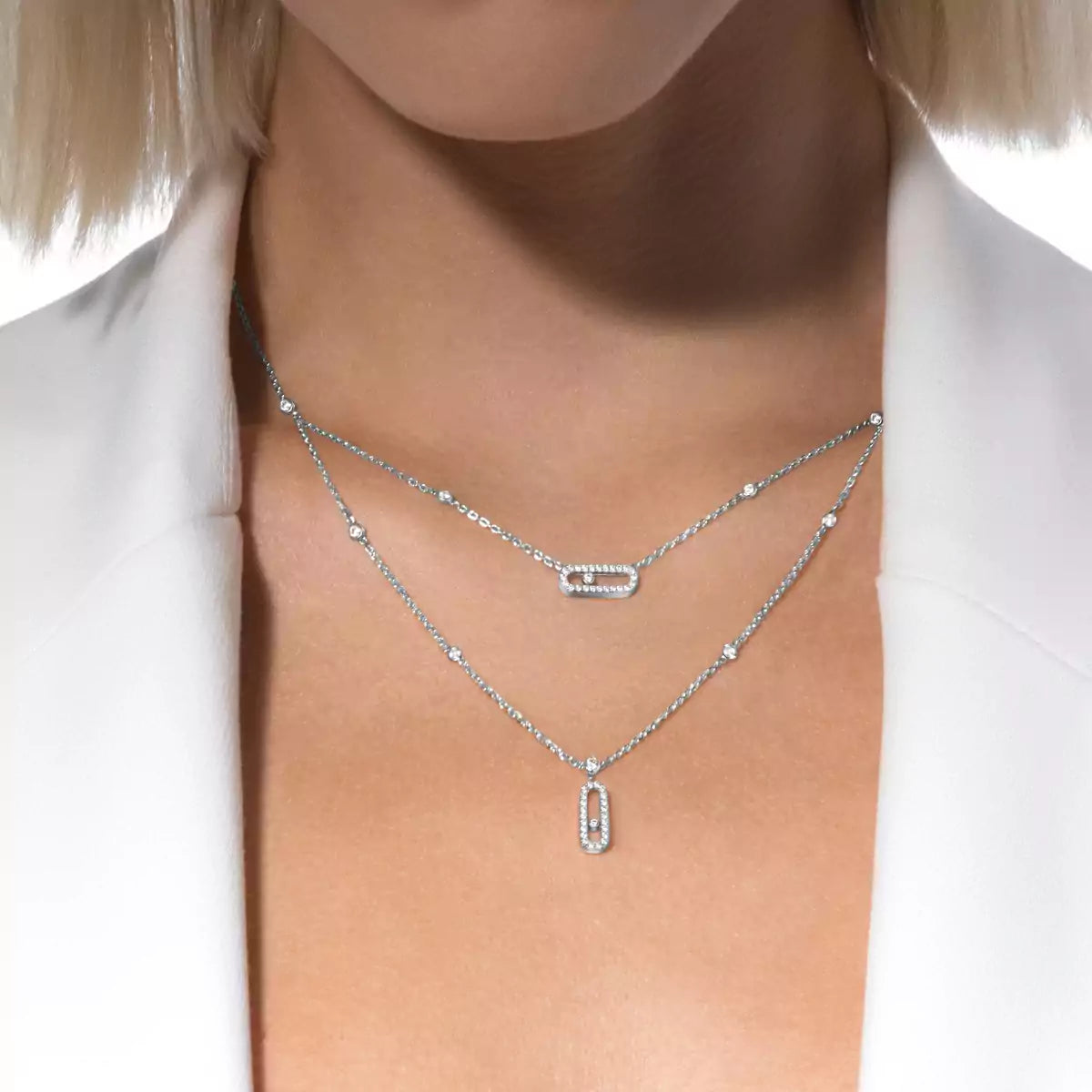 [Blue Tears Jewelry]2 Rows Rose Gold Diamond Pave_ Necklace Move Uno
