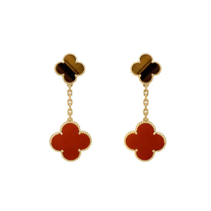[BLUE TEARS]CLOVER  2 MOTIF  TIGER EYE CARNELIAN EARRINGS