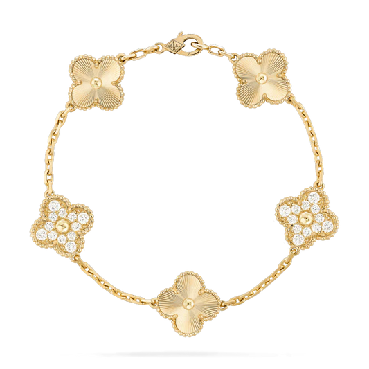 [BLUE TEARS]CLOVER BRACELET 5 MOTIFS GOLD DIAMOND