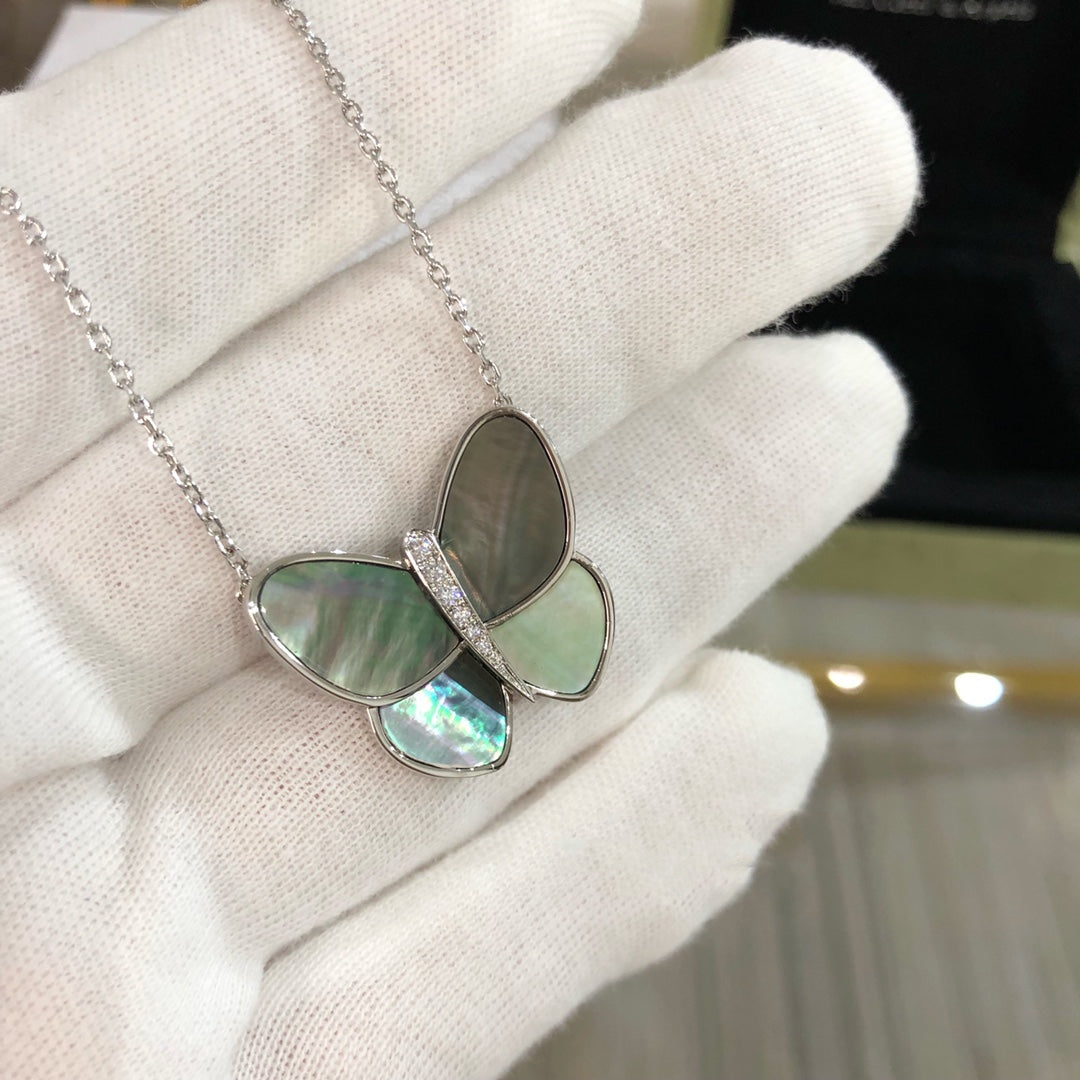 [BLUE TEARS]LARGE BUTTERFLY SILVER PENDANT DIAMOND NECKLACE