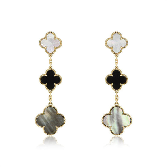 [BLUE TEARS]CLOVER EARRINGS GOLD ONYX MOP 3 MOTIF
